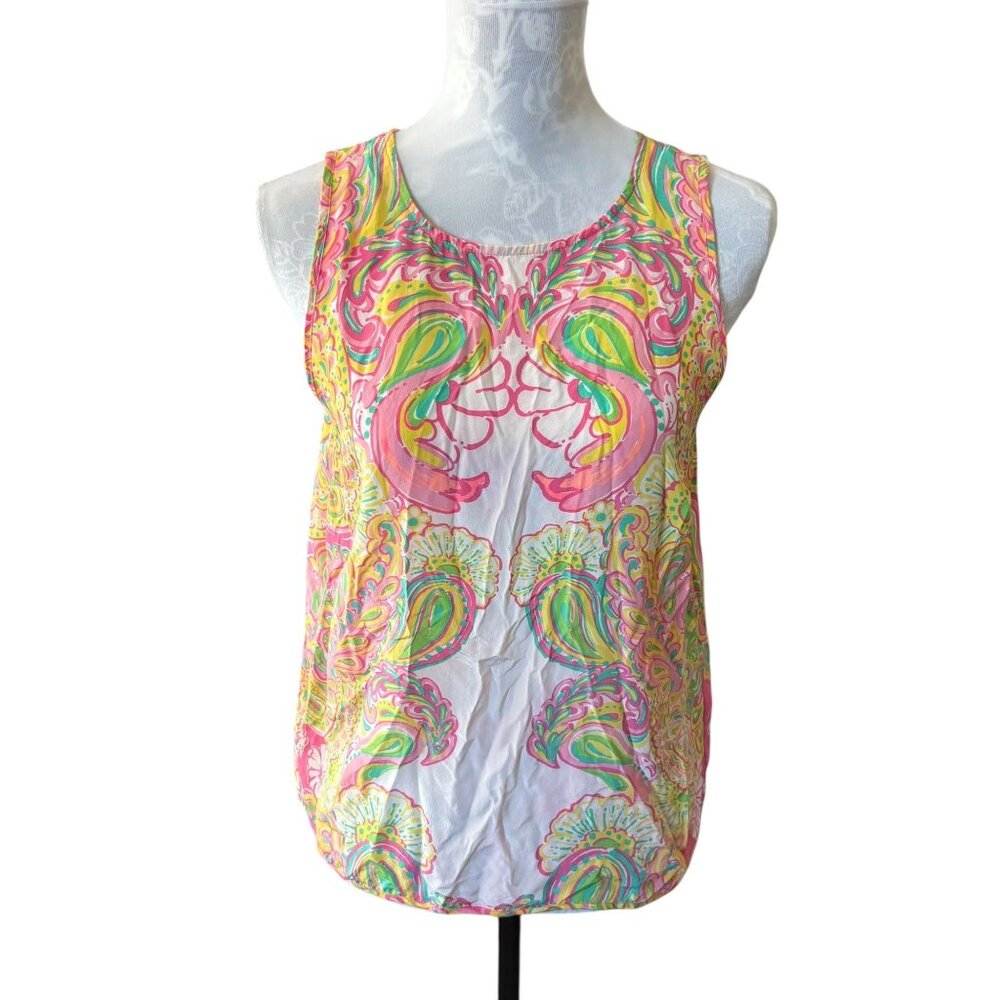 Lilly Pulitzer Pink Yellow Green Paisley Sleeveless Top